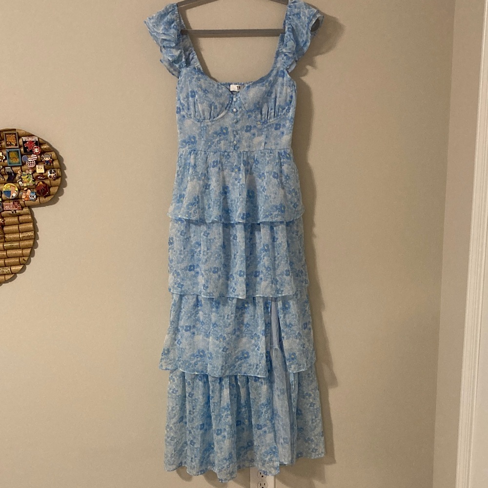 Astr the Label Light Blue Tiered Maxi Dress